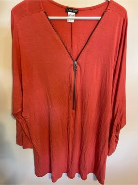 VENUS Coral Zip-Front Tunic Top